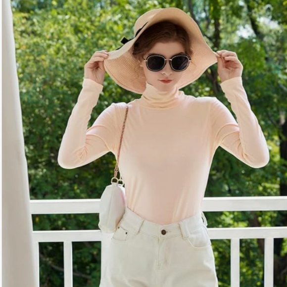 SUNFAYNIS Women's Long Sleeve Turtleneck Top Stretch Size XL - Beige NWT - Picture 2 of 6